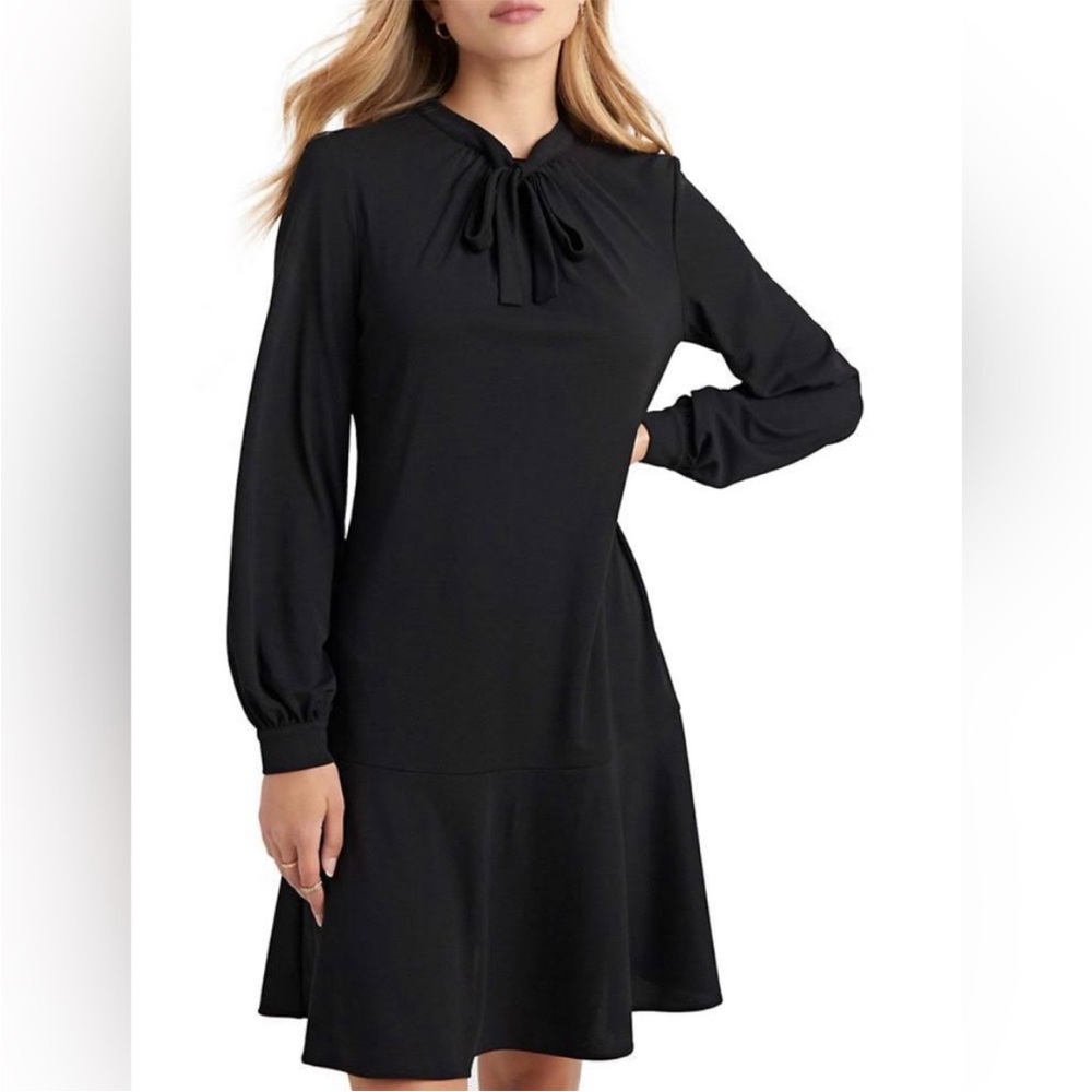 Karl Lagerfeld Paris Tie Neck Drop Waist A-Line Black Dress - Size 4